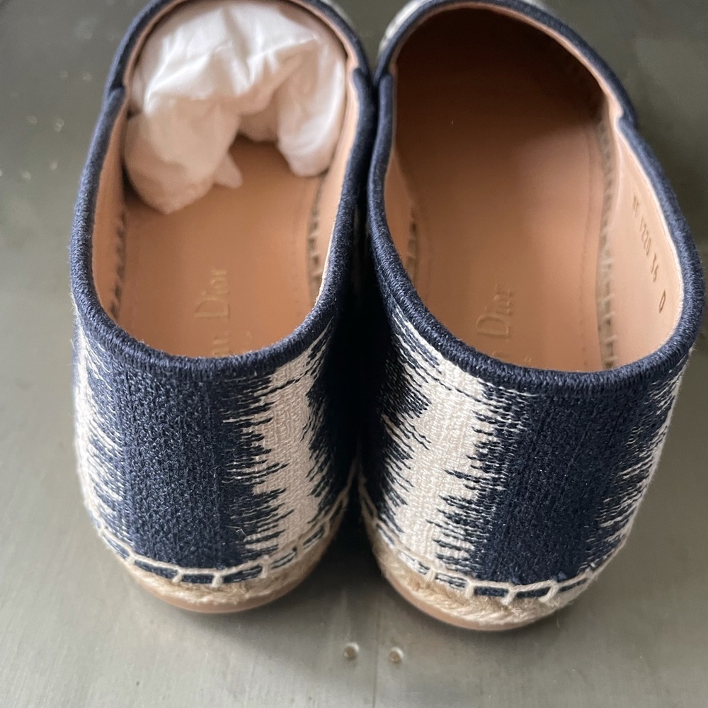 Christian Dior Granville denim blue white beige linen espadrilles flats sz 36 - Picture 8 of 12